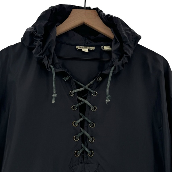 Vintage 90s Ann Taylor Windbreaker Jacket Black Nylon Hooded Pullover | Small - Picture 4 of 11